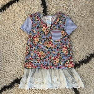 Bonnie Jean Blue Floral Lace Hem Tee